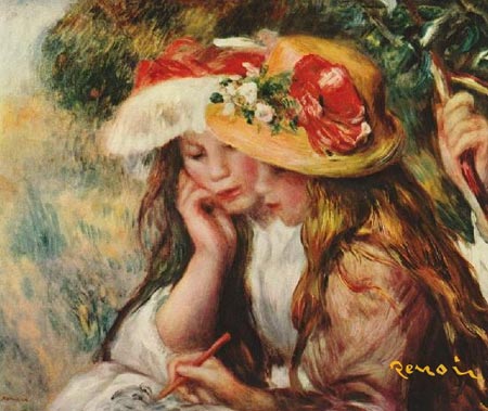 Пьер Огюст Ренуар. "Две девушки, читающие в саду" 